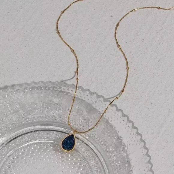 New 18K Blue Drop Pendant Beads Chain Necklace, NICE NECKLACE, CUTE NECKLACE - Picture 3 of 4